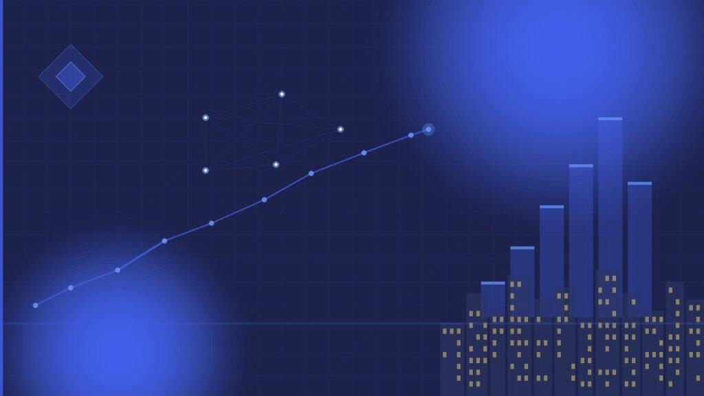 Abstract geometric representation of business growth and economic development in Guyana
