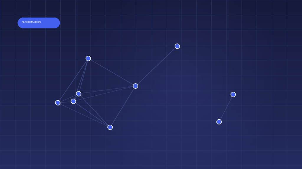 Abstract geometric interconnected system nodes with data pathways in navy and electric blue