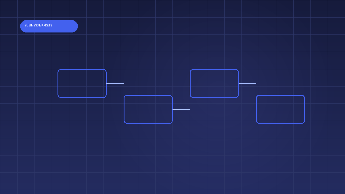 Abstract geometric linked framework panels with a progression path in navy and electric blue