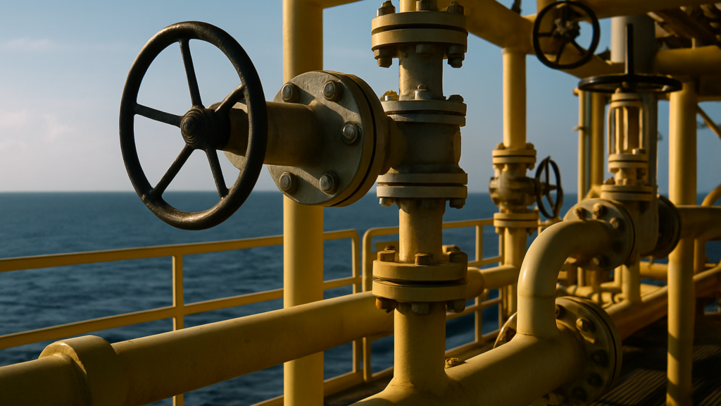 Pipework and valves on an offshore oil platform