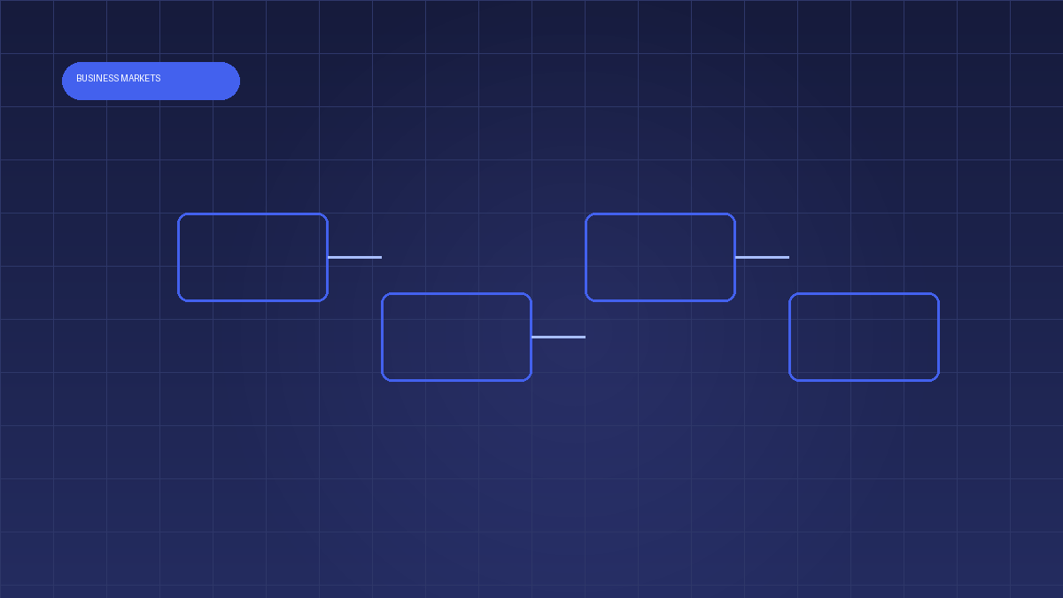 Abstract geometric linked framework panels with a progression path in navy and electric blue